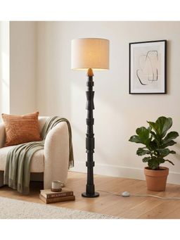 Freedom Tree - Roz Handcrafted Charcoal Wooden Floor Lamp with Loose Weave Off White Shade