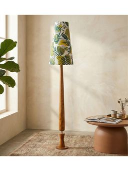 Freedom Tree - Balance Sculptural Minimal Natural Wooden Floor Lamp with Printed Green Shade
