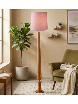 Freedom Tree - Balance Sculptural Minimal Natural Wooden Floor Lamp with Pink Shade