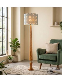 Freedom Tree - Balance Sculptural Minimal Natural Wooden Floor Lamp with Printed Gold Shade