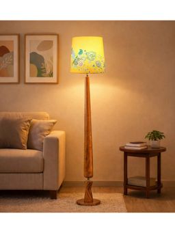 Freedom Tree - Balance Sculptural Minimal Natural Wooden Floor Lamp with Yellow Shade