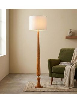 Freedom Tree - Balance Sculptural Minimal Natural Wooden Floor Lamp with Texture Off White Shade
