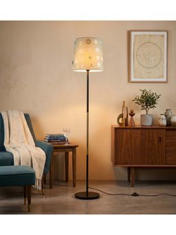 Freedom Tree - Modern Slim Black Metal Floor Lamp with Printed Gold Shade