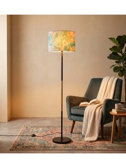 Freedom Tree - Modern Slim Black Metal Floor Lamp with Printed Green Shade