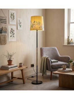 Freedom Tree - Modern Slim Black Metal Floor Lamp with Printed Yellow Shade