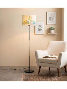 Freedom Tree - Modern Slim Black Metal Floor Lamp with Printed Multi-Color Shade