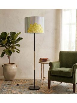 Freedom Tree - Modern Slim Black Metal Floor Lamp with Printed Blue Shade