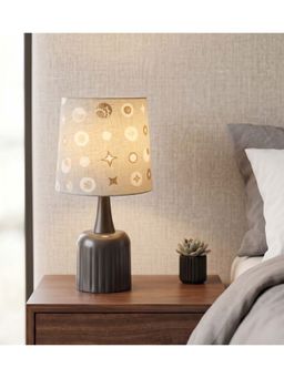 Freedom Tree - Luna Minimalist Metal Table Lamp in Printed Gold & Grey Taper Shade