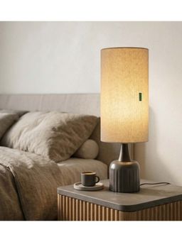 Freedom Tree - Luna Minimalist Metal Table Lamp in Textured Off White Tall Shade