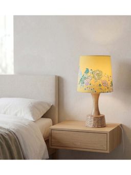 Freedom Tree - Soma Handcrafted Natural Wood Table Lamp in Printed Yellow Taper Shade