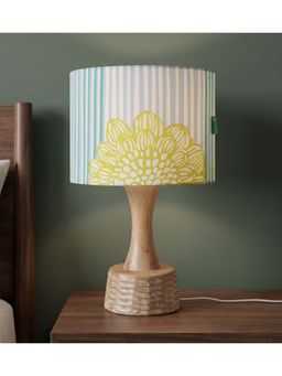 Freedom Tree - Soma Handcrafted Natural Wood Table Lamp in Printed Blue Drum Shade