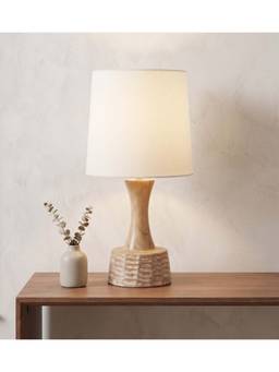 Freedom Tree - Soma Handcrafted Natural Wood Table Lamp In White Taper Shade