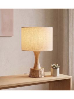 Freedom Tree - Soma Handcrafted Natural Wood Table Lamp in Textured Off White Drum Shade