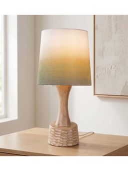 Freedom Tree - Soma Handcrafted Natural Wood Table Lamp in Printed Green Taper Shade