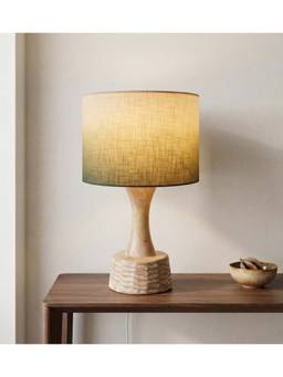 Freedom Tree - Soma Handcrafted Natural Wood Table Lamp in Printed Green Drum Shade
