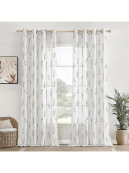 HOMEMONDE - White Printed Sheer Eyelet Curtains (Pack of 2)