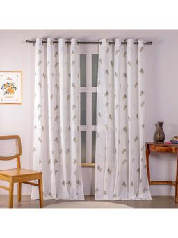 HOMEMONDE - White Printed Sheer Eyelet Curtains (Pack of 2)