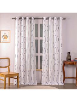 HOMEMONDE - Wave Blue Printed Sheer Eyelet Curtains (Pack of 2)