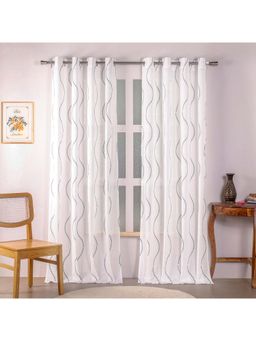 HOMEMONDE - Wave Grey Printed Sheer Eyelet Curtains (Pack of 2)