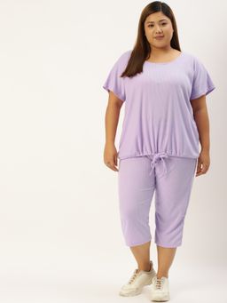 theRebelinme - Plus Size Womens Lilac Solid Color Ribbed Top & Capri Set (Set of 2)