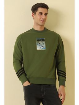 Allen Solly - Men Olive Crew Neck Full Sleeves Casual Sweatshirt