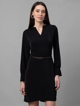 Globus - Black Solid Belted Dress
