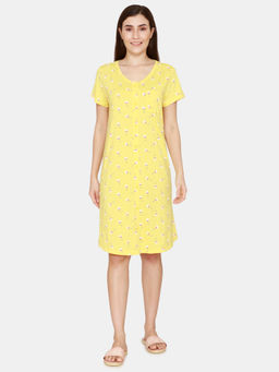 Zivame - Spatial Speckle Knit Cotton Knee Length Nightdress - Yellow