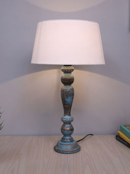 Homesake - Polka Wood Table Lamp Distressed Blue White