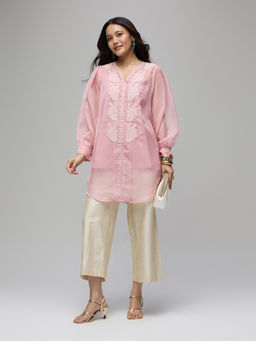 Gajra Gang - Pink Organza Embroidered Kurta with Slip Blushed Affair (Set of 2)