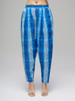 Gajra Gang - Blue Rayon Stripe Pleated Mid Waist Salwar Boho Naari