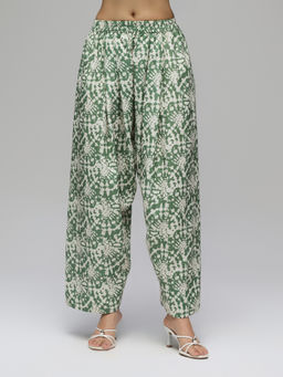 Gajra Gang - Olive Rayon Batik Print Mid Waist Farshi Salwar Boho Naari