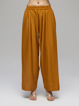 Gajra Gang - Mustard Poly Silk Solid Mid Waist Farshi Salwar Boho Naari