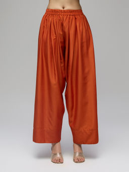 Gajra Gang - Rust Poly Silk Solid Mid Waist Farshi Salwar Boho Naari