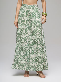 Gajra Gang - Olive Rayon Shibori Print Mid Waist Palazzo Boho Naari