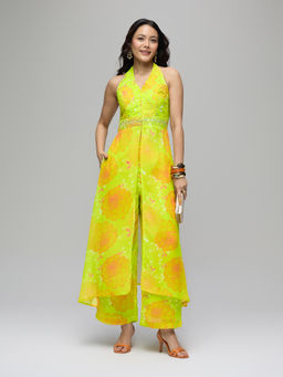Gajra Gang - Lime Green Georgette Embroidered Kurta Pant Co Ord La Dolce Vita (Set of 2)