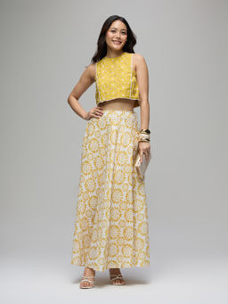 Gajra Gang - Yellow Schiffli Crop top with Tie Dye Skirt Seamance (Set of 2)
