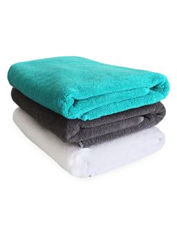 Heelium - Bamboo Bath Towel, Soft, Absorbent & Odour Free, 140x70cm, Set of 3 (Grey, Teal, White)