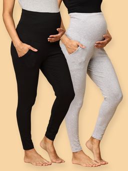 The Mom Store - Comfy Maternity Leggings Black & Grey (Pack of 2)