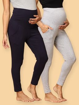 The Mom Store - Comfy Maternity Leggings Grey & Navy Blue (Pack of 2)