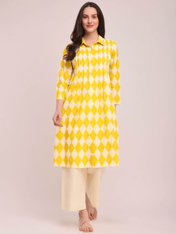Pink Fort - Cotton Geometric Print Kurta - Lime