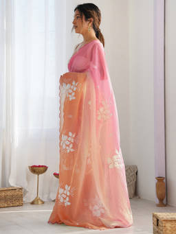 URBAN PALLU - Pink-Orange Ombre Sequined Saree