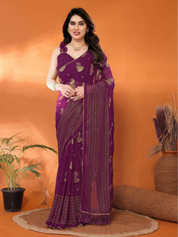 URBAN PALLU - Purple Printed Poly Georgette Saree