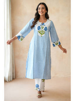 CHHAAP TILAK - Neel Kamal Blue Stripes Printed Kurta
