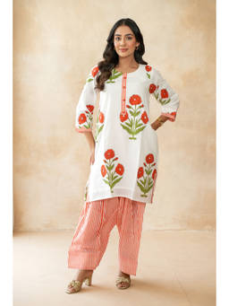 CHHAAP TILAK - Naarangi White-Orange Farshi Floral Printed Kurta