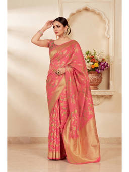 Monjolika Fashion - Pink Woven Design Banarasi Silk Saree