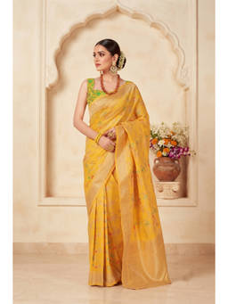 Monjolika Fashion - Yellow Woven Design Banarasi Silk Saree