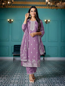 Royal Export - Purple Embroidered Kurta with Pant and Dupatta