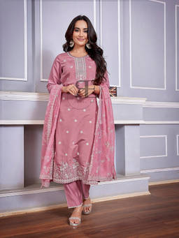 Royal Export - Pink Embroidered Kurta with Pant and Dupatta