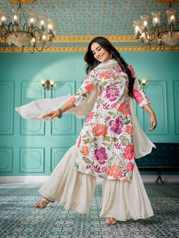 Royal Export - Multi-Color Floral Printed Kurta with Sharara and Dupatta