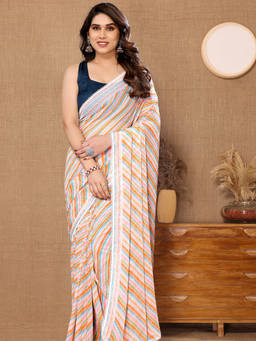 URBAN PALLU - Multi-Color Stripes Printed Pure Chiffon Saree